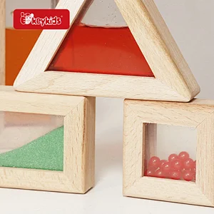 Wooden Sensory Rainbow Blocks Set with Liquid, Beads & Sand Kids Educational Construction Toy W13A342